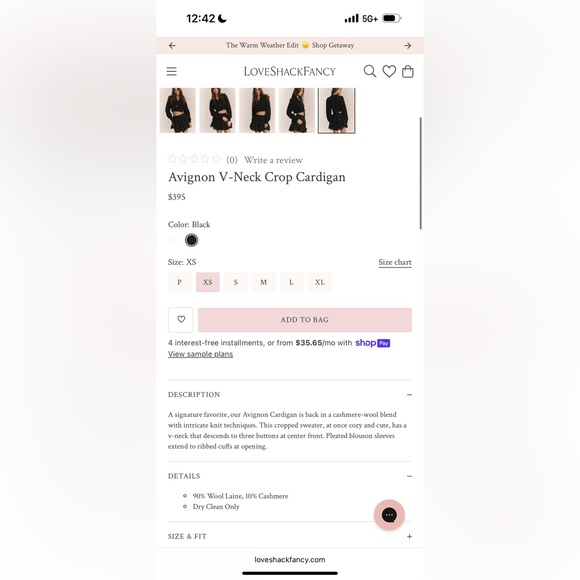 Love Shack Fancy Black Cropped Cardigan Sweater - Picture 6 of 11